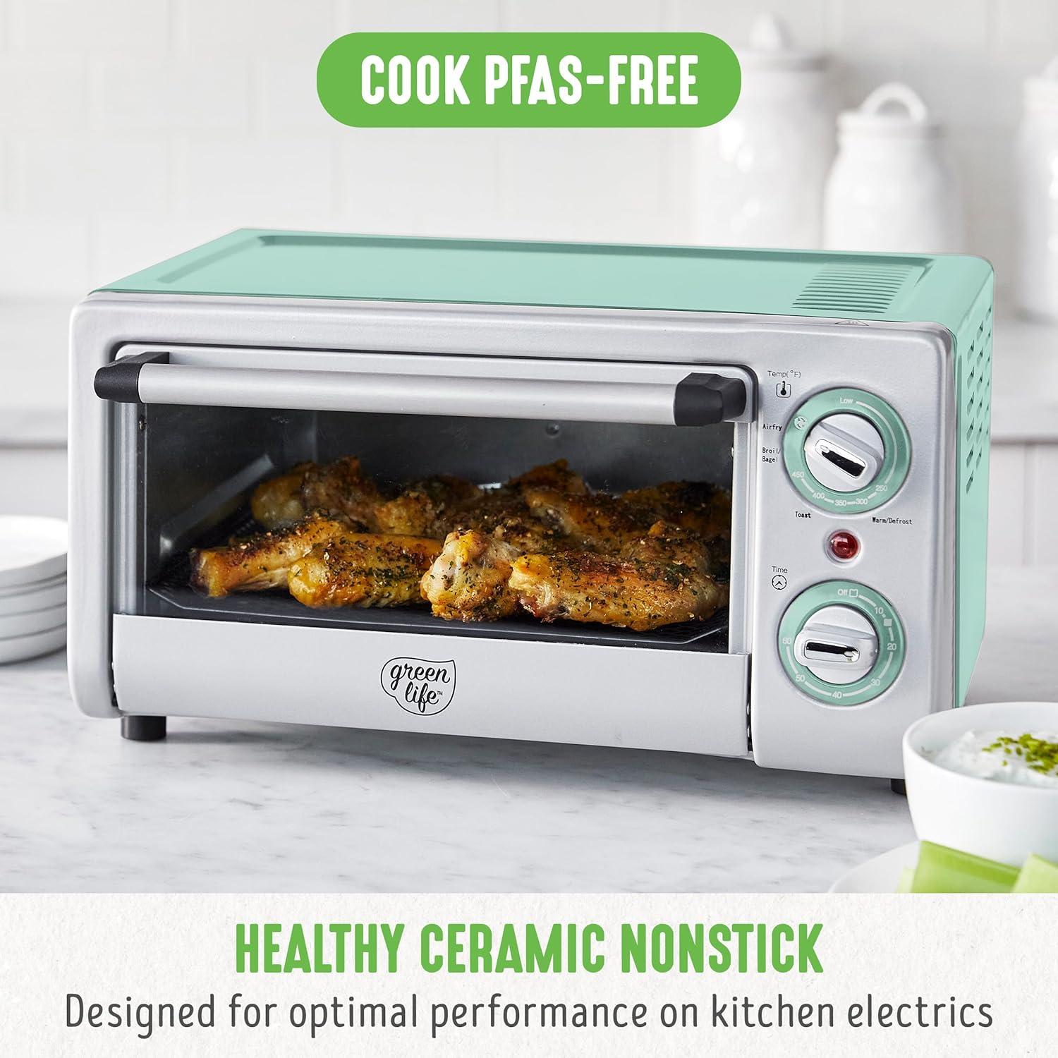 Turquoise 4-Slice Air Fryer Toaster Oven with Broiler