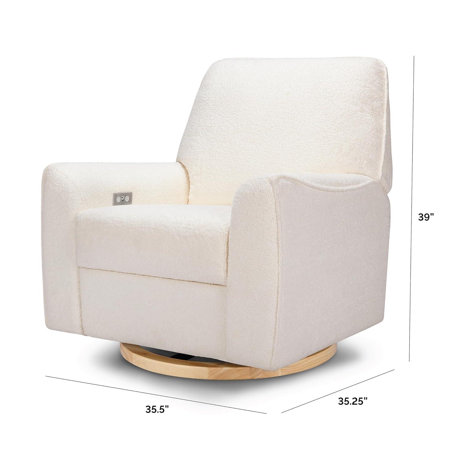 Babyletto Sunday Performance Chantilly Fleece Nursery Power Glider Recliner Chair with Light Wood Base