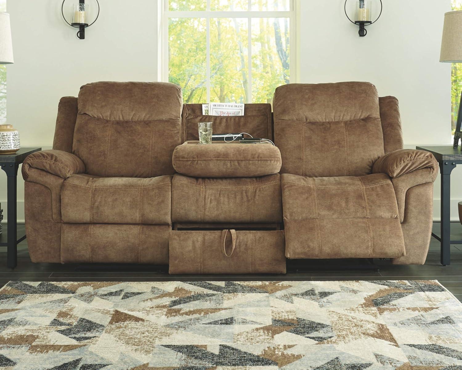 Nutmeg Brown Velvet Manual Reclining Sofa with Cup Holders