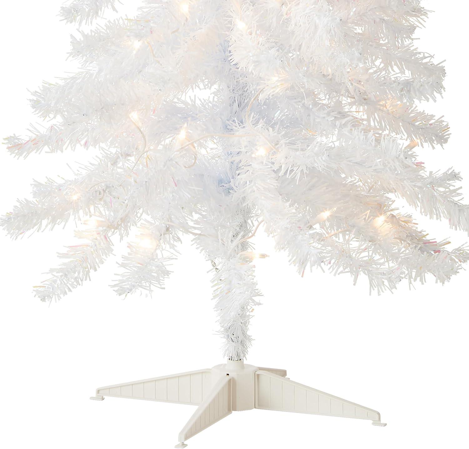 National Tree Company Pre-Lit Artificial Christmas Tree, White Iridescent Tinsel, Clear Lights, Includes Stand, 4 Feet