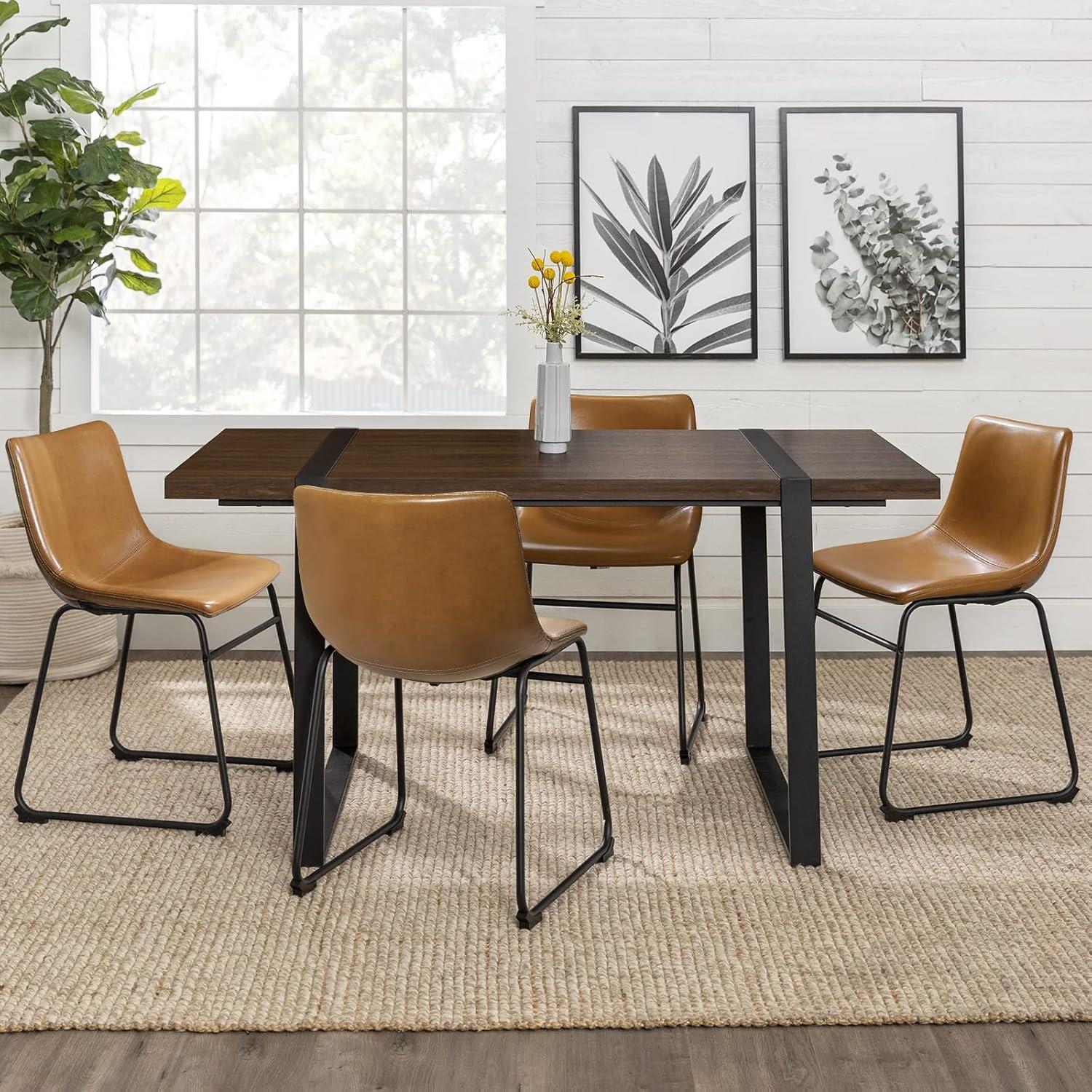 Drevy Faux Leather Dining Chairs Set of 2, 18 Inch Kitchen & Dining Room Chairs, Century Modern Dining Chairs with Backrest and Metal Legs, Comfortable Upholstered Seat Chairs