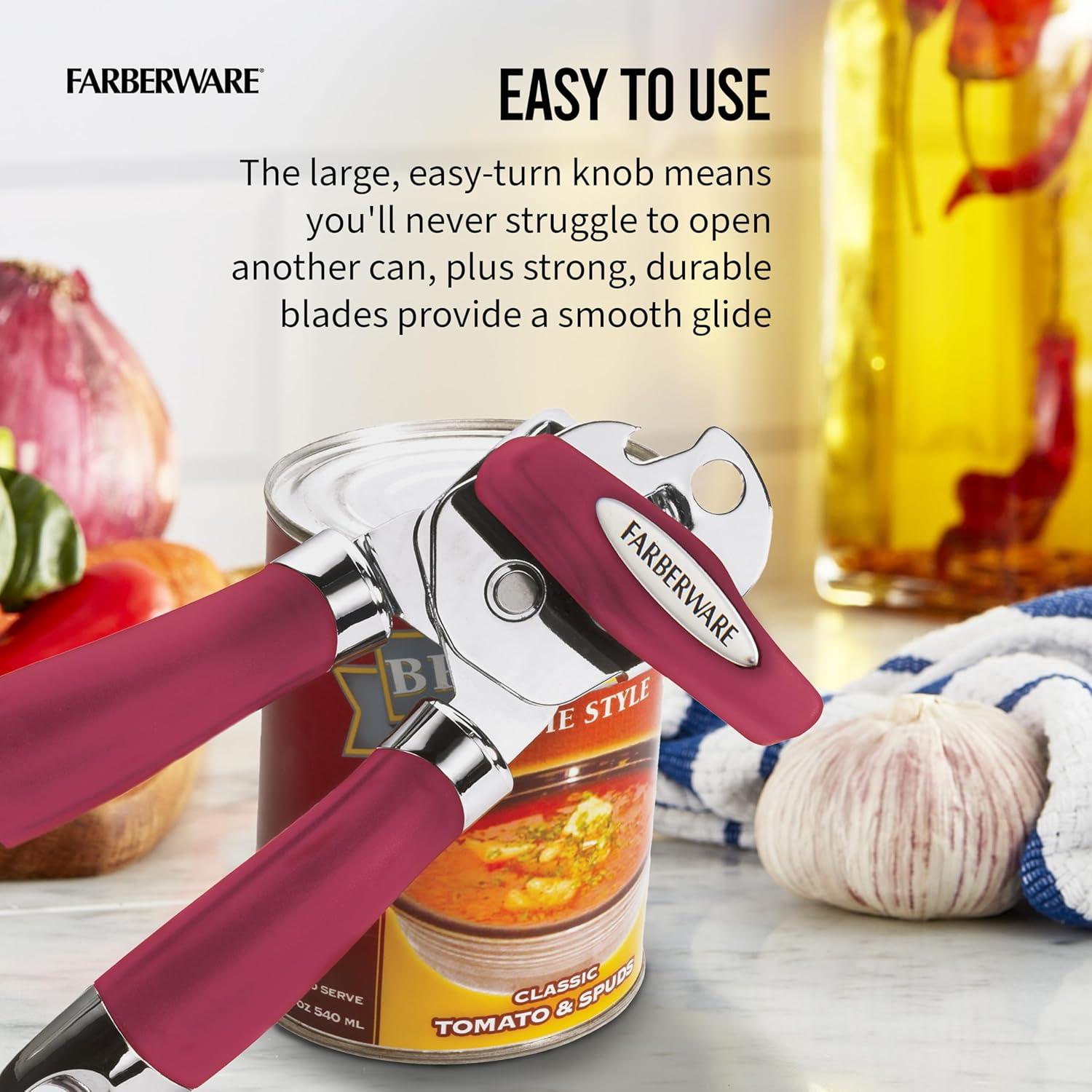 Farberware Professional 2 Stainless Steel Can Opener, Cushioned Ergonomic Handles & Built In Bottle Opener