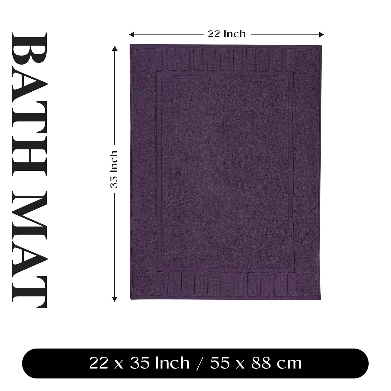 Superior Leo Cotton Geometric Border Bath Mat, 22" x 35", Set of 2, Eggplant