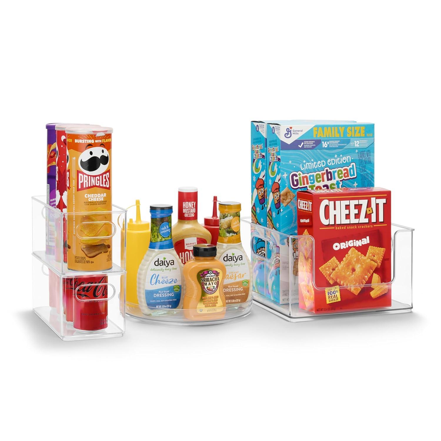 Sorbus Sorbus Pantry Organizers and Storage Set (Set of 4) 1 Large Stackable Storage Bin Open Front 2 Narrow Stackable Storage Bins 1 Lazy Susan Organizer for Fridge, Clear Pantry Storage Bins