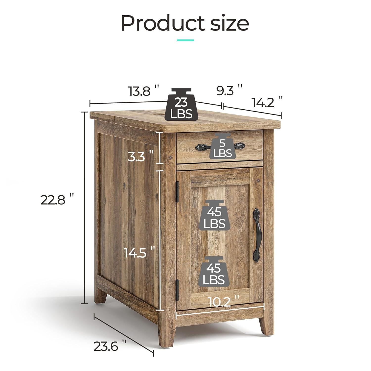 LINSY HOME End Table with Charging Station, Side Table for Bedroom with Drawer and Detachable Holder, Multiple Storage Space, Extra Storage & Display Space, Small Nightstand for Living Room,brown