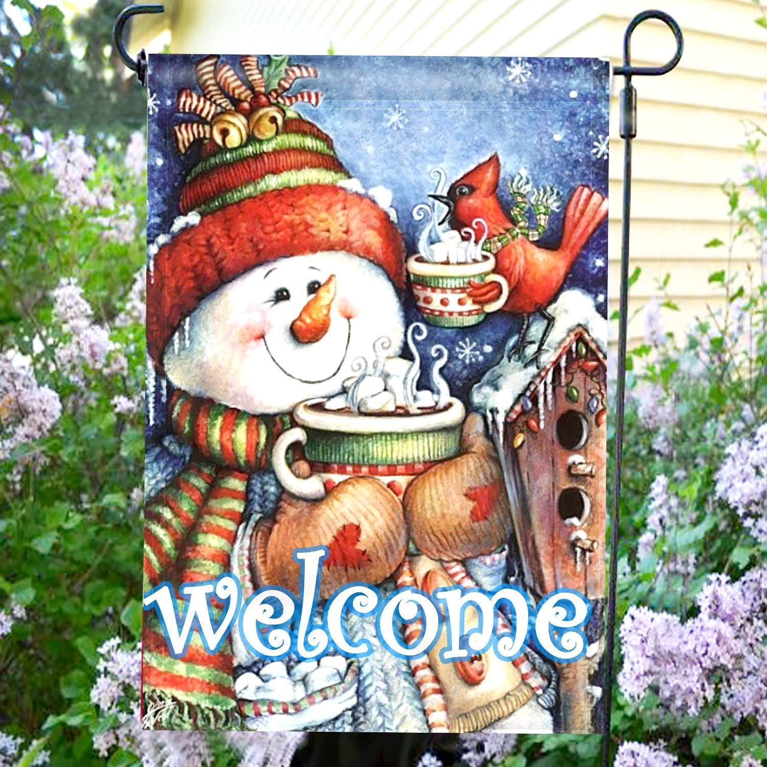 Anley Snowman Bird Snowflake Garden Flags Welcome Winter Garden Flag Double Sided 18 x 12.5 Inch