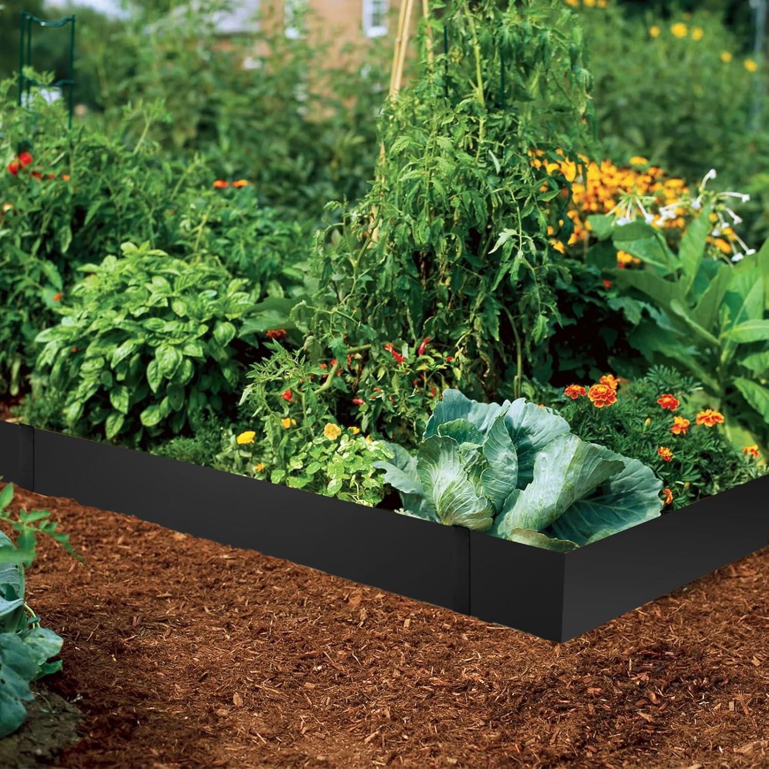 KFFKFF 6 PCS Metal Landscape Edging 40" L x 8" H Galvanized Steel Garden Border Flexible Hammer-In Outdoor Landscaping Edge with 8 Clips for Lawn, Garden, Walkway, Yard (Black)