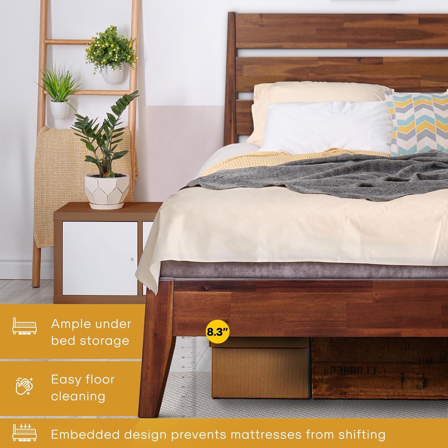 Acacia Premium Emery Solid Wood Platform Bed Frame with Headboard Included, No Box Spring Needed, Weight Capacity 800lb.