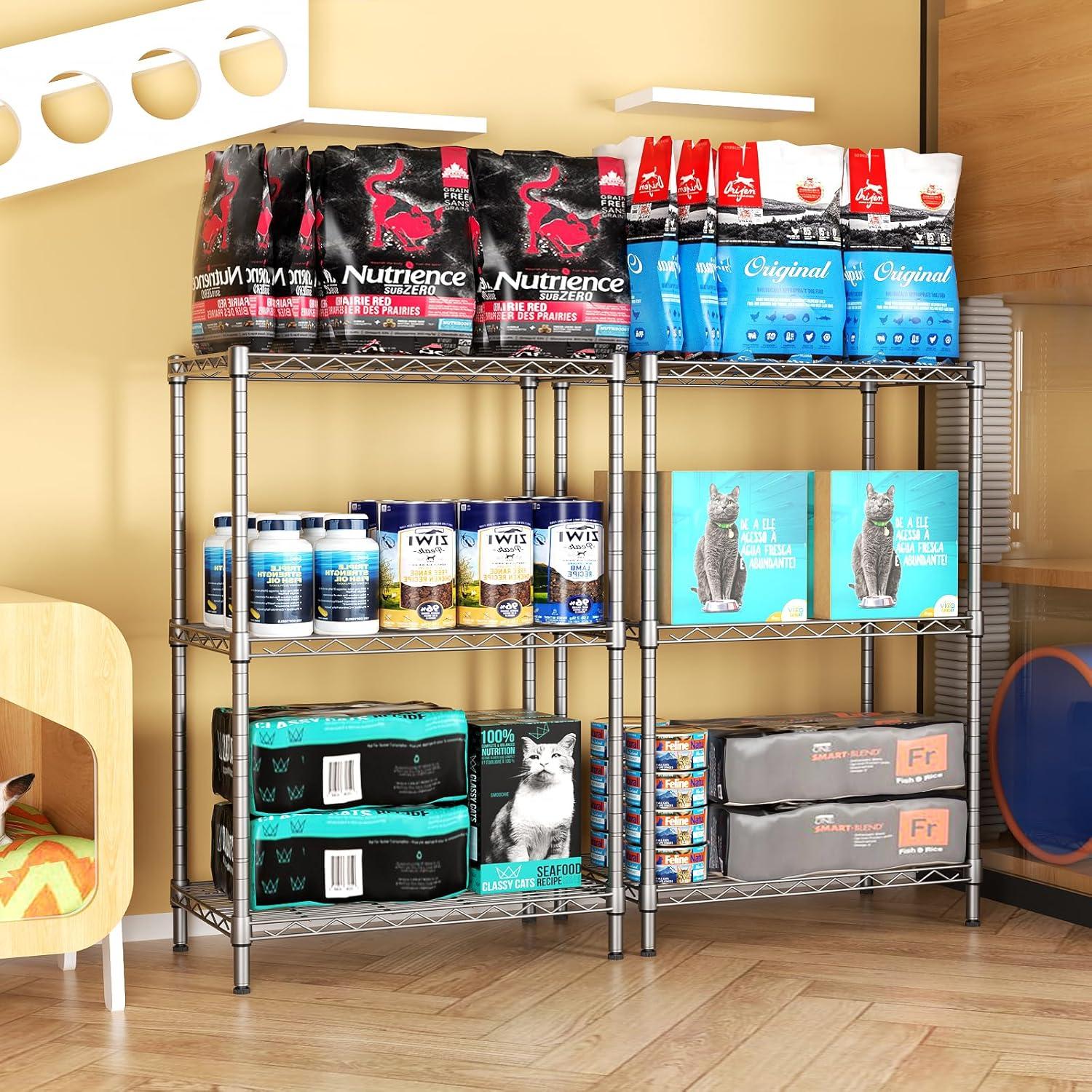 Adjustable Silver Carbon Steel 3-Tier Wire Shelving Unit