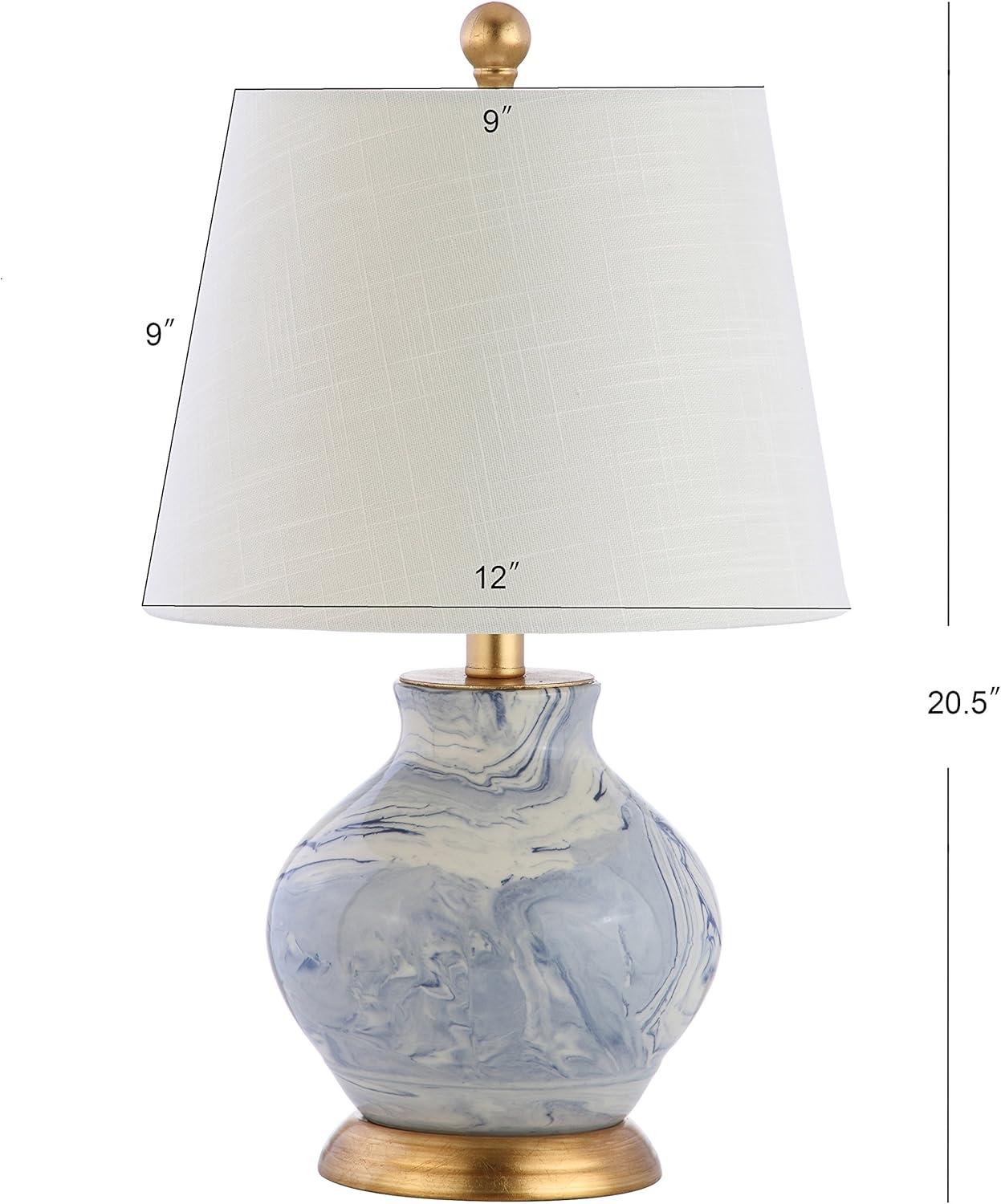 Classic 20.5" Blue and White Marbleized Ceramic Table Lamp