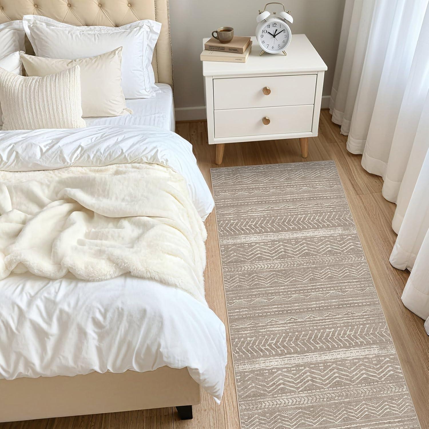 FairOnly 9'x12' Brown White Area Rugs Machine Washable Vintage Rugs for Bathroom Geometric Moroccan Ultra-Thin Area Rugs for Family Room Living Room Carpet