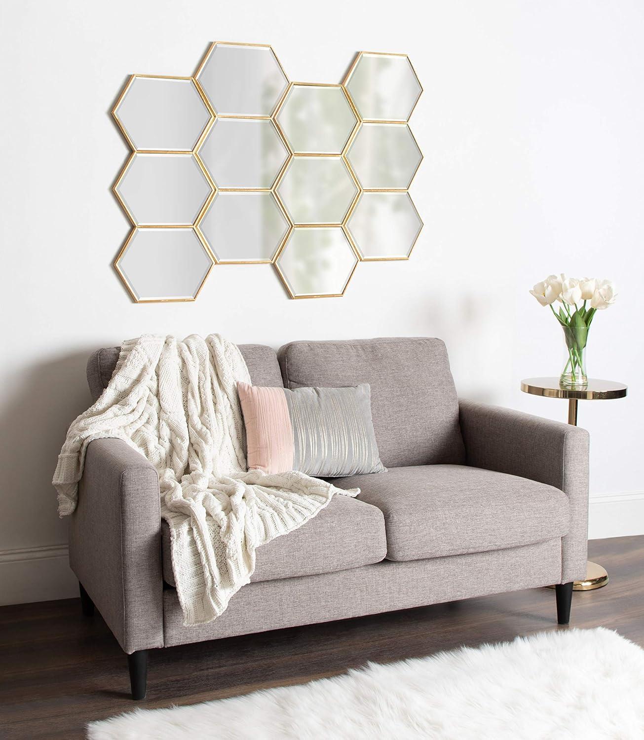 Kate and Laurel Royce Modern Glam Hexagon Trio Accent Wall Mirror, 30x14 Gold