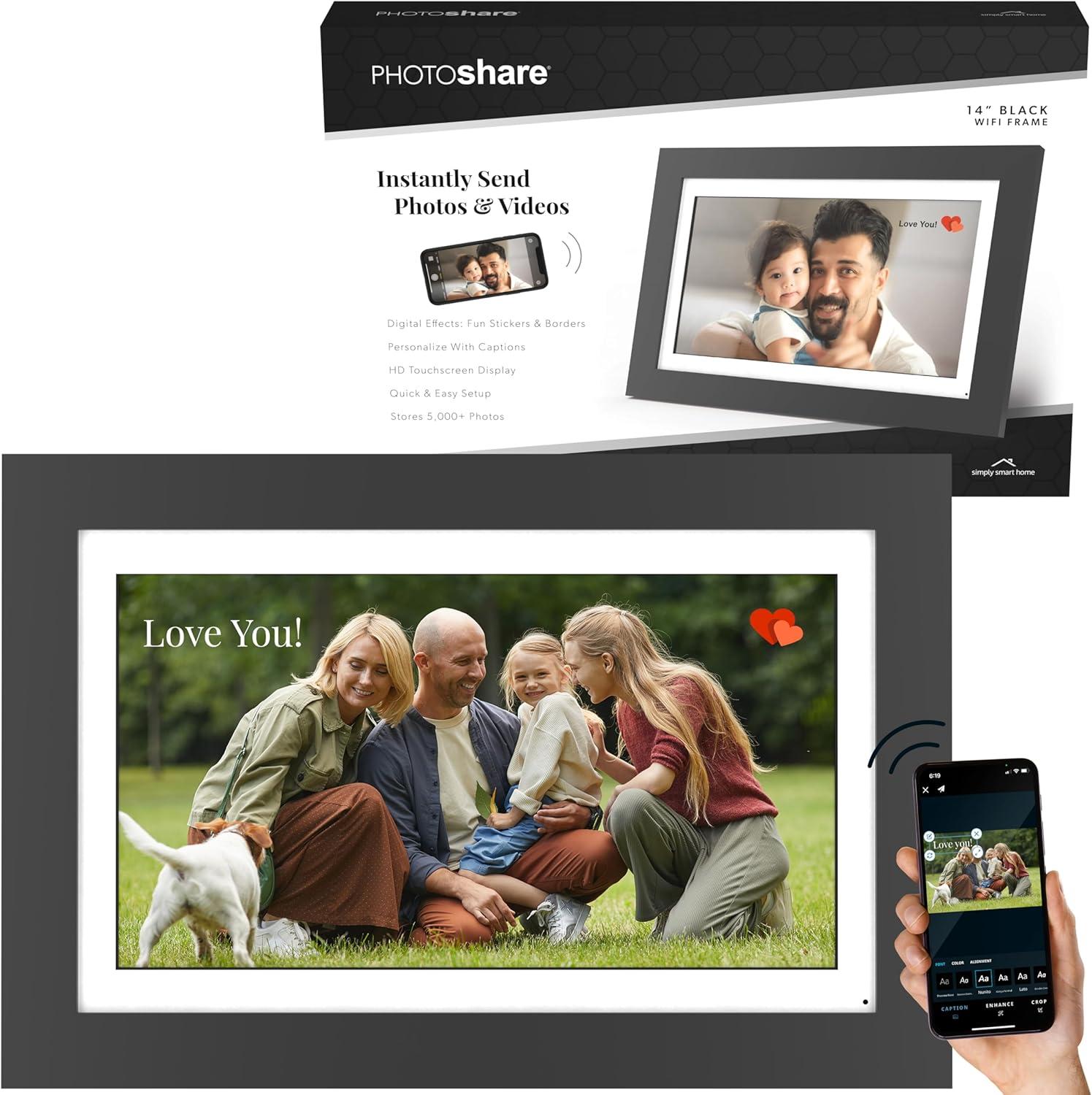 Simplysmart Home Friends And Family 8” Wi-Fi Smart Digital Picture Frame, Send Pictures From Phone To Frame, Hd 1080P Touchscreen, 8Gb Internal Memory