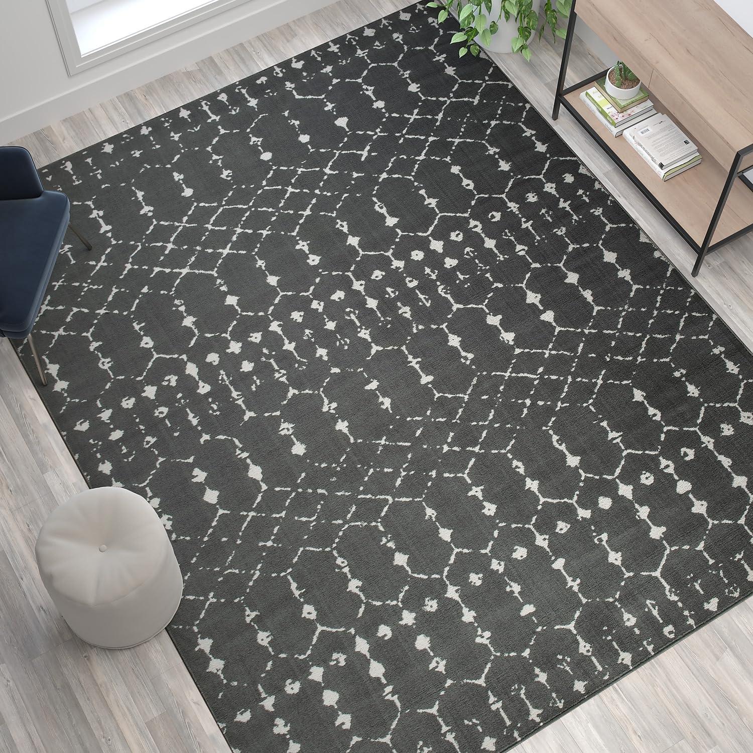 Bohemian Geometric 8' x 10' Dark Gray and Ivory Synthetic Rug