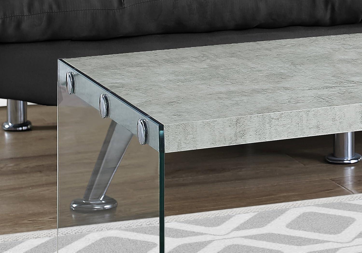 Coffee Table, Accent, Cocktail, Rectangular, Living Room, 44"L, Tempered Glass, Grey, Clear