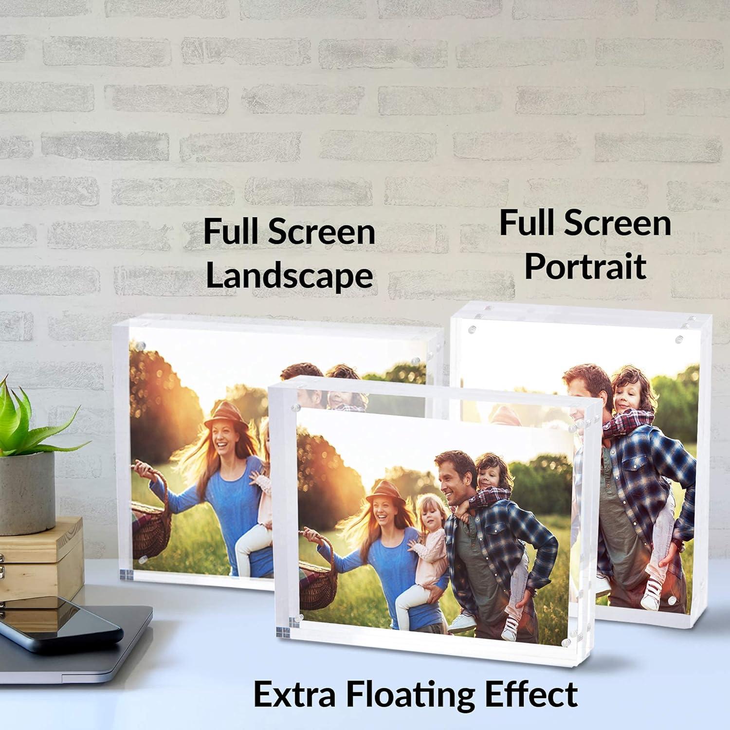 SimbaLux Magnetic Acrylic Photo Frame 8 in x 10 in Free-Standing Clear Desktop Floating Display with UV Protection