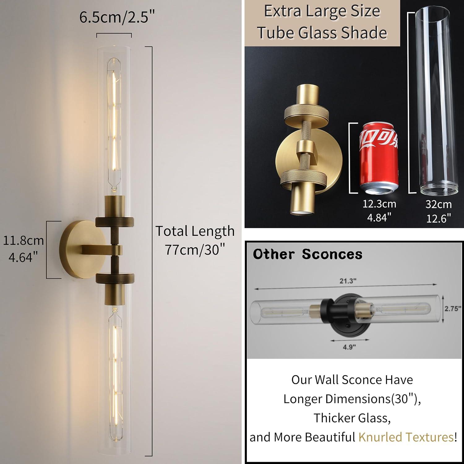 Gold Double Tube Glass and Metal Wall Sconce