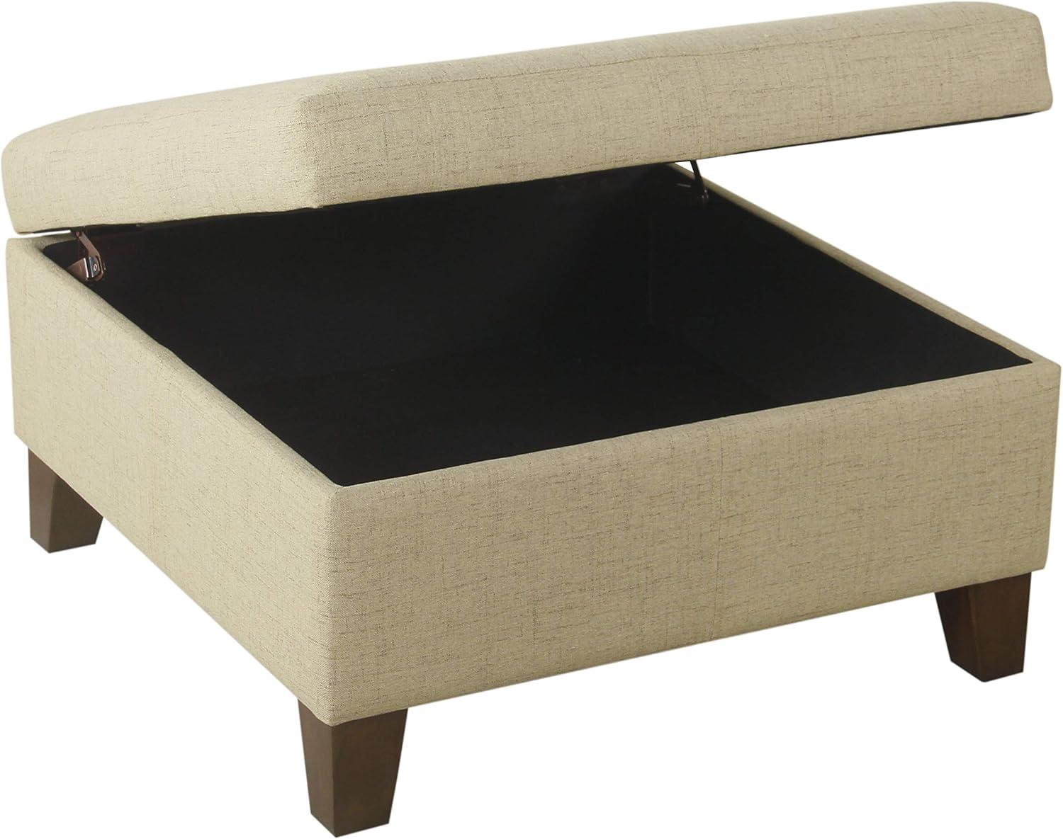 Luxury Large Square Storage Ottoman Tan - HomePop: Linen-Like Upholstery, Wood Legs, Hinged Lid