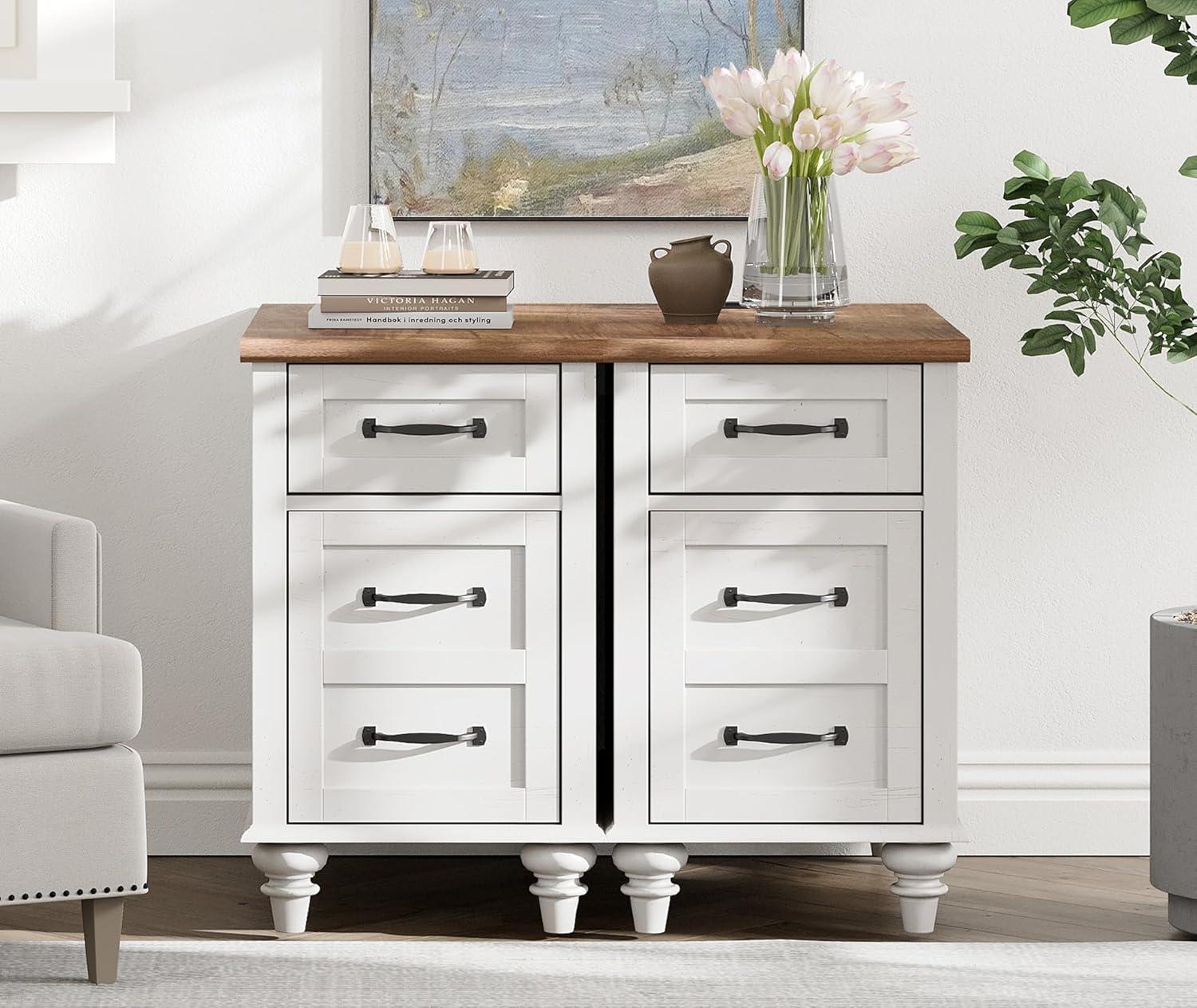 WAMPAT 2 Pack End Tables with Charging Station, Farmhouse Side Table with Drawer & Storage Cabinet, White Nightstand with Power Outlets & USB Ports for Living Room, Bedroom