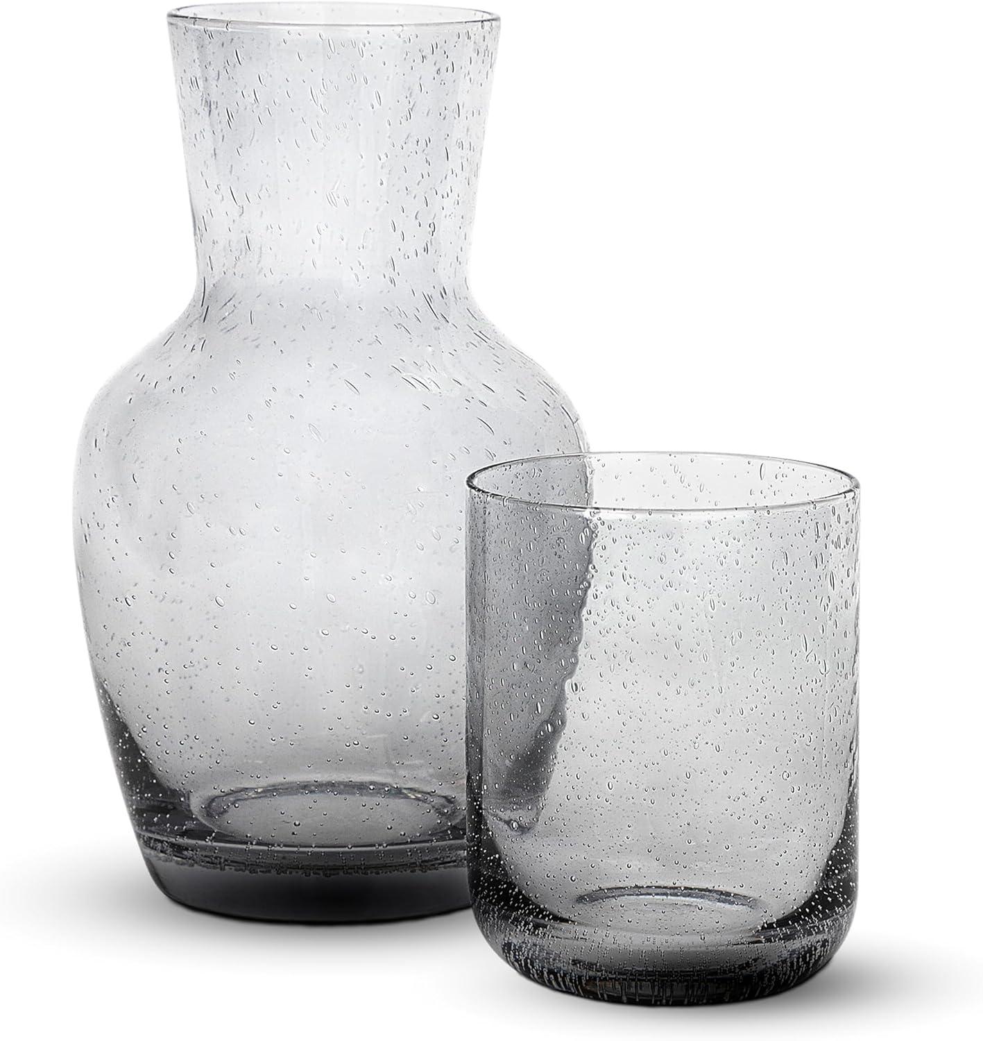Gray Bubble Glass Carafe and Tumbler Set with Lid, 28-Oz
