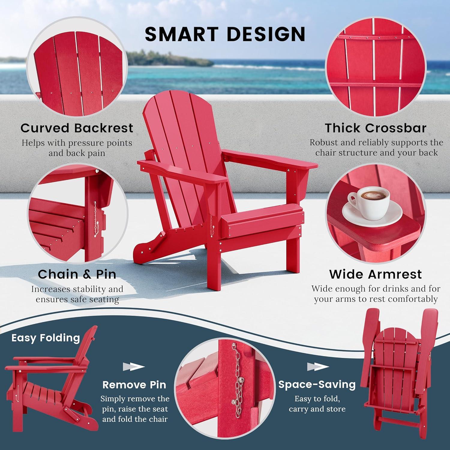 Red Poly Adirondack Outdoor Folding Armchair Set of 2