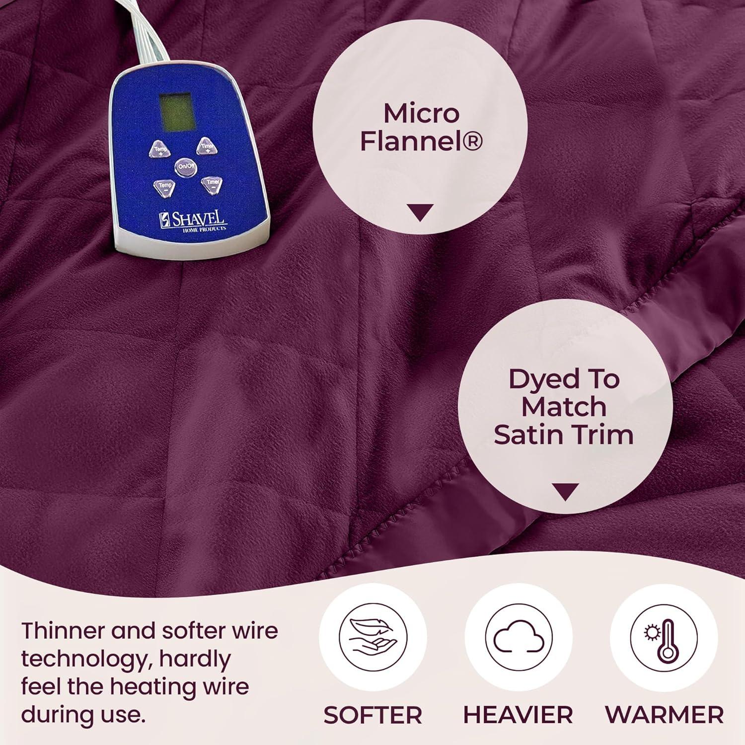 thermee micro flannel electric blanket, king, burgundy