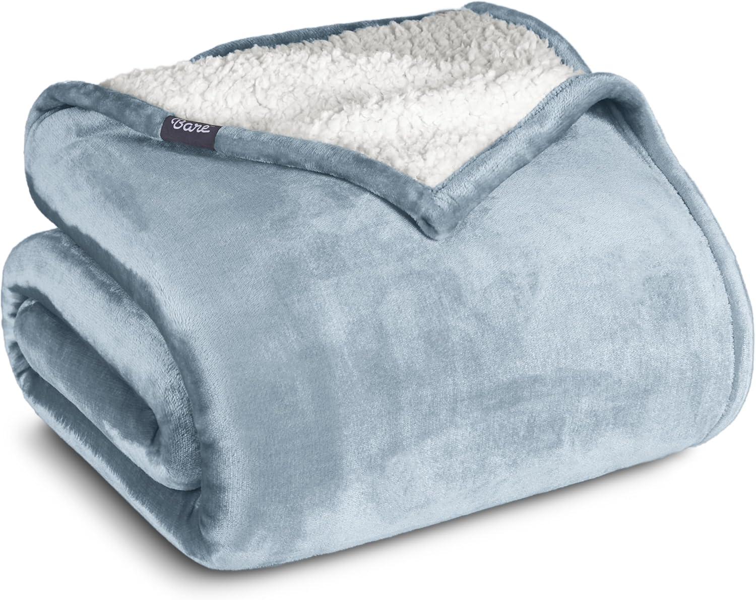 Light Blue Twin/Twin XL Faux Shearling Fleece Blanket by Bare Home