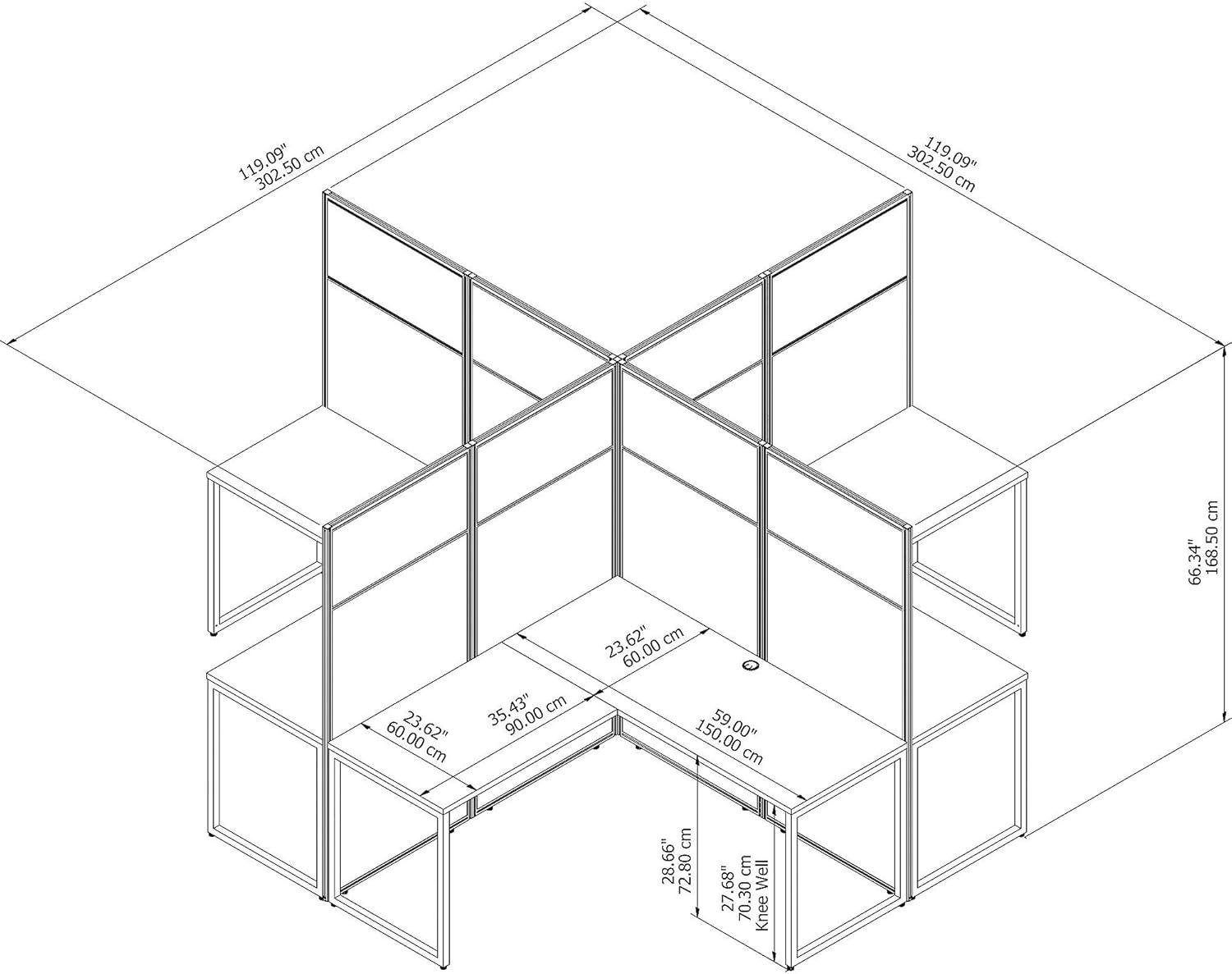 Bush Business Furniture Easy Office L-Shaped 4 Person Cubicle with Cable Management