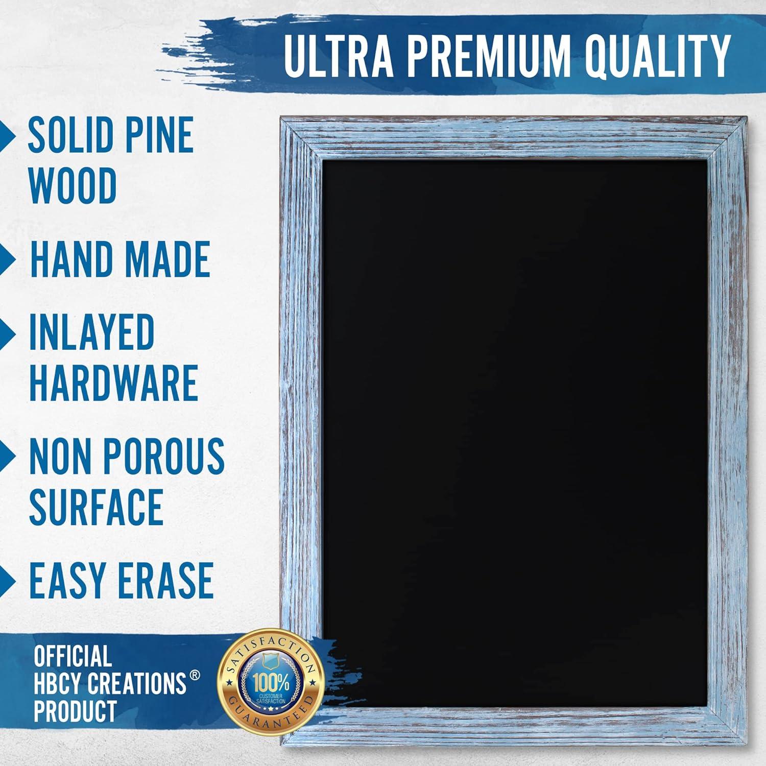 HBCY Creations Rustic Blue Magnetic Wall Chalkboard, 18" x 24", Framed Decorative Chalkboard with Eraser - For Kitchen, Weddings, Restaurant Menus and More!