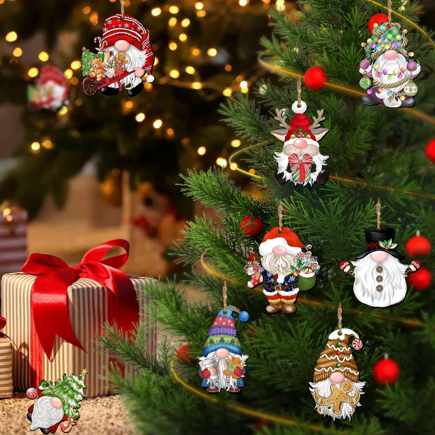 24pcs Gnome Christmas Ornaments Set - Festive Decorations with Wooden Gnomes for Tree Adornments & Ultimate Holiday Celebration Accessories