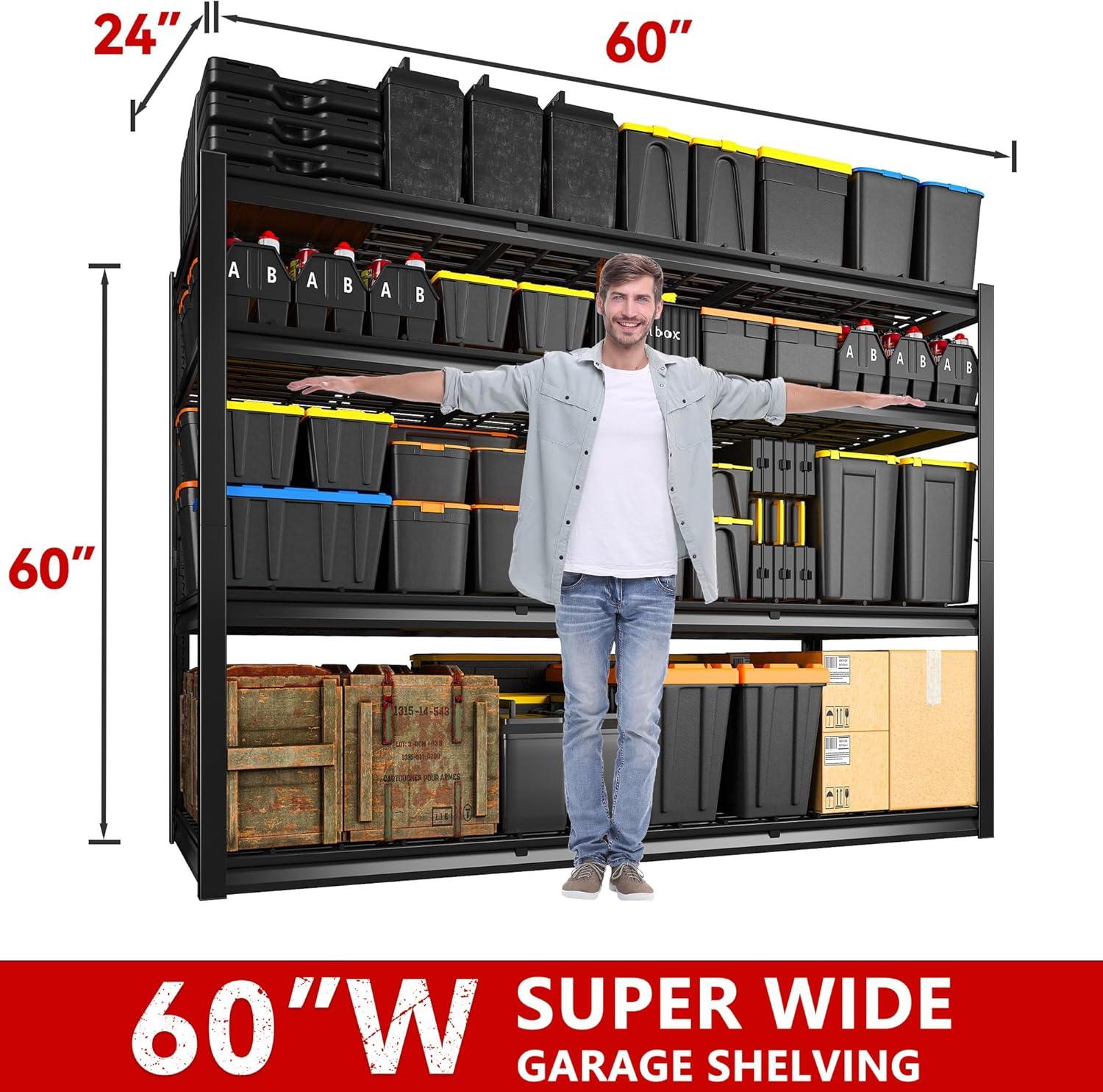 REIBII 84“H Garage Shelving Heavy Duty Storage Shelves 3500 LBS Adjustable Metal Shelving Uints and Storage for Garage,Warehouse,School,Commercial,Business, 60 "W x 24 "D x 84 "H