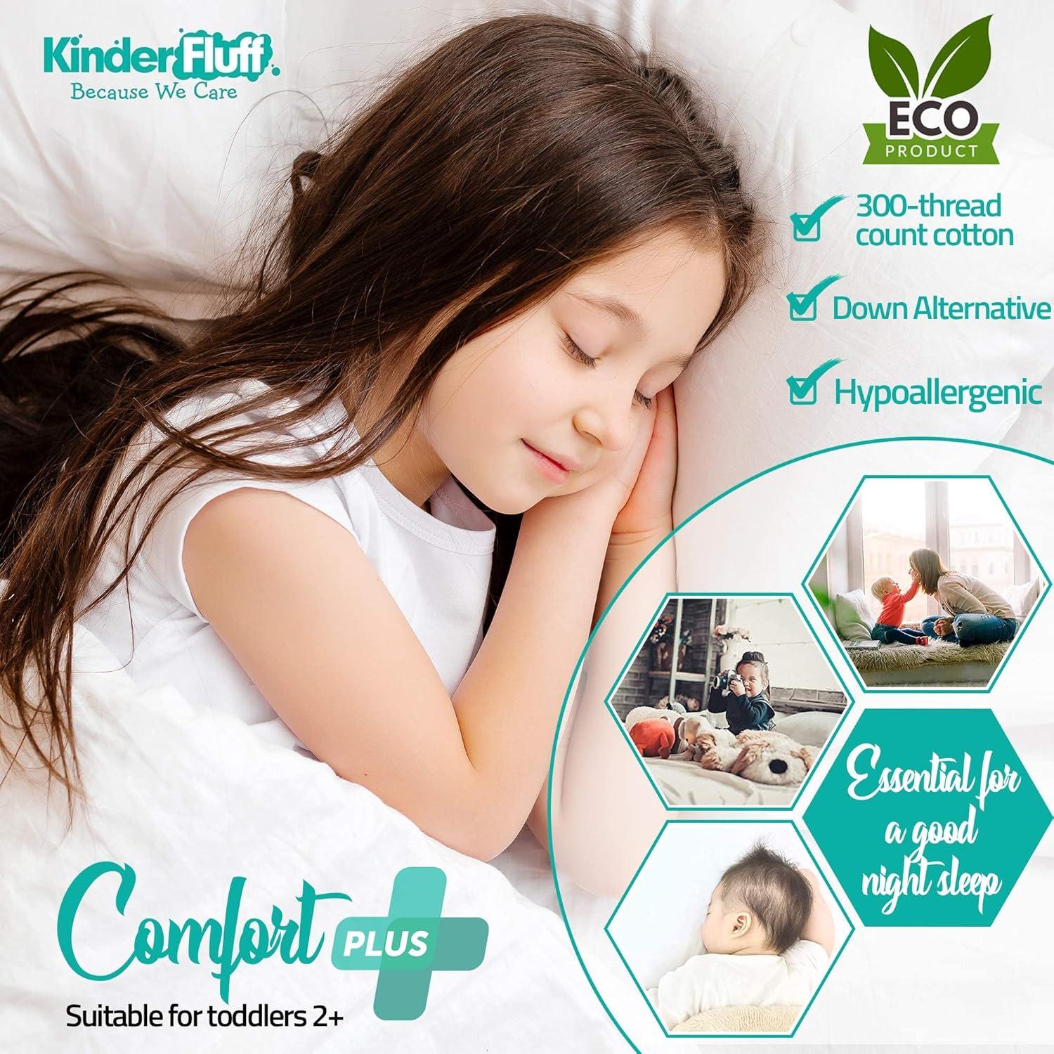 Kinder Fluff Toddler Pillow (2X)- Small Sateen Stripe Pillow 300T Cotton & Down Alternative Fill for Children Above 2