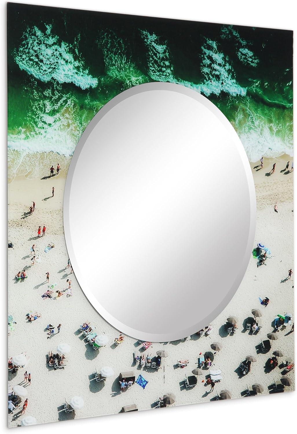 Empire Art Direct Cerulean Strokes Rectangular Beveled Mirror on Free Floating Reverse Printed Tempered Art Glass, 72" x 36" x 0.4", Ready to Hang