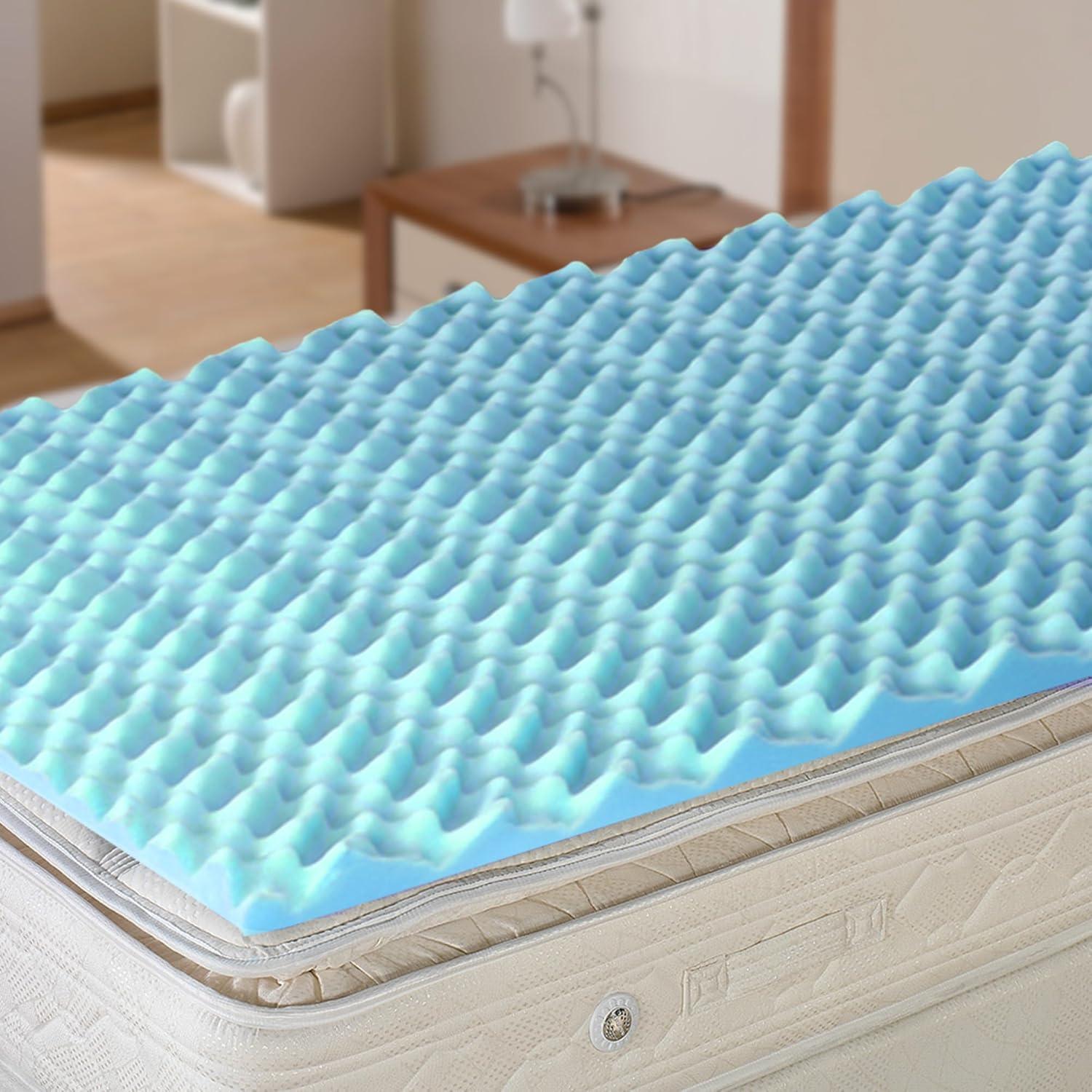 Twin XL Blue Foam Eggcrate Mattress Topper for Enhanced Comfort
