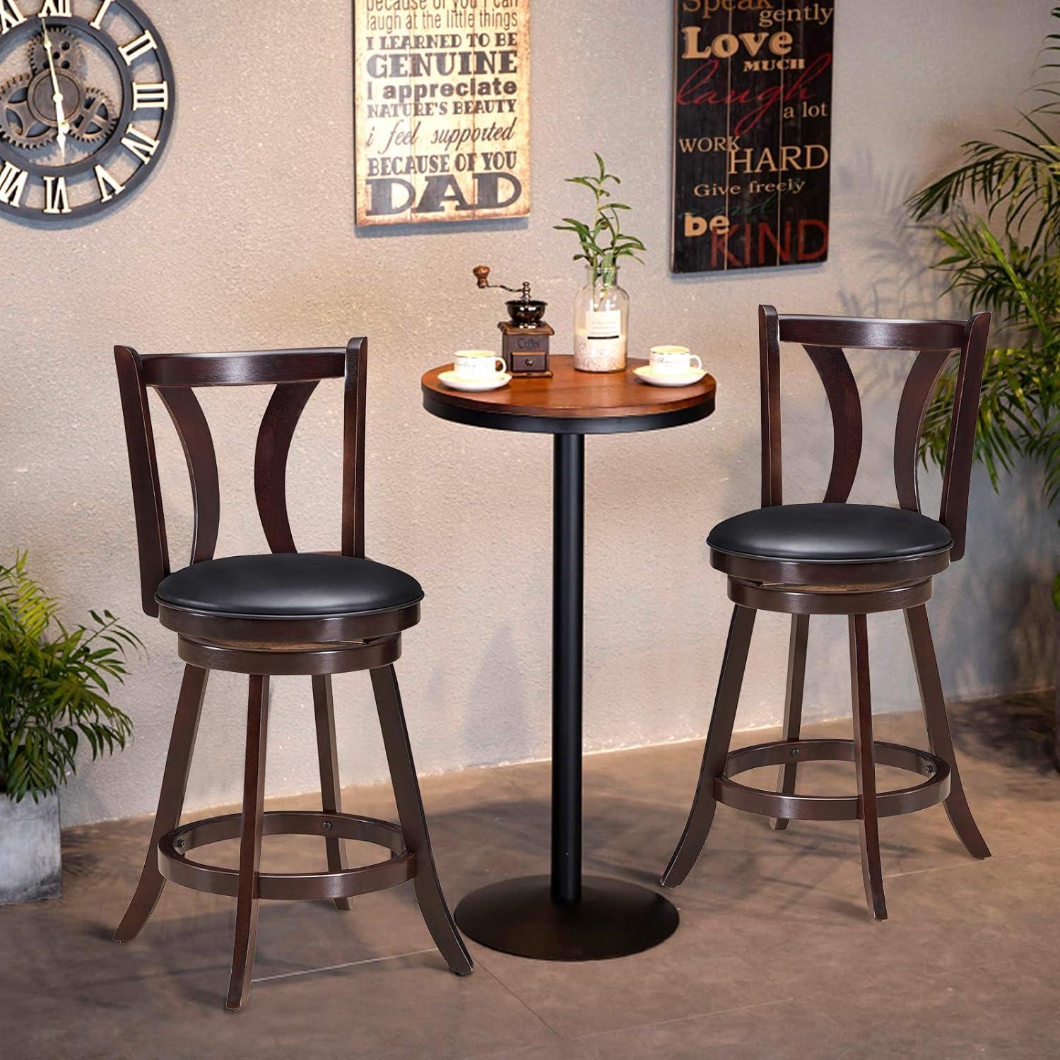 Costway Set of 2 Swivel Bar stool 24'' Counter Height Leather Padded Dining Kitchen Chair