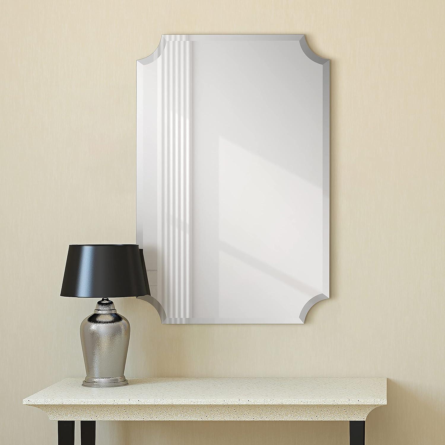 Empire Art Direct Frameless Rectangle Scalloped Beveled Wall Mirror - Clear 24 in. x 0.39 in. x 36 in.