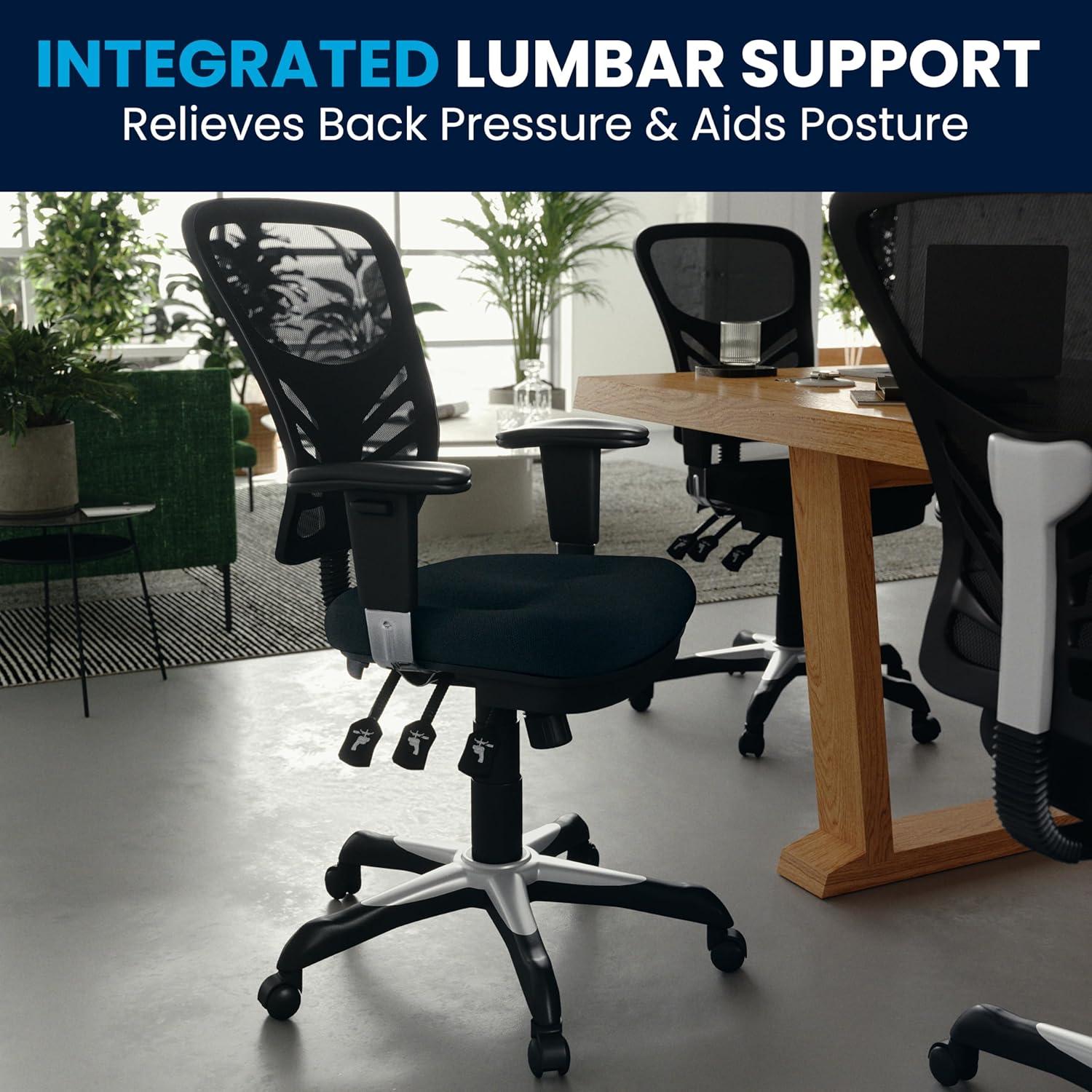 BizChair Mid-Back Black Mesh Multifunction Executive Swivel Ergonomic Office Chair with Adjustable Arms