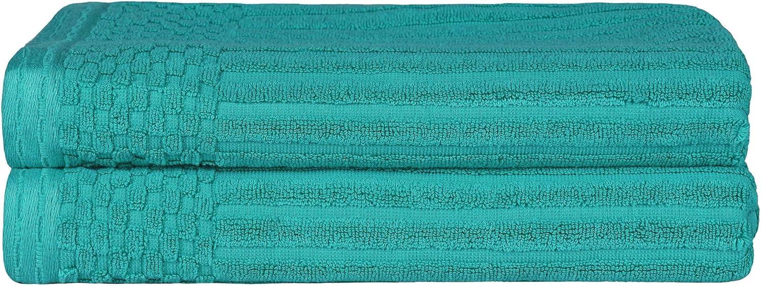 Superior Soho Cotton Ribbed Checkered 2 Piece Bath Towel Set, Turquoise