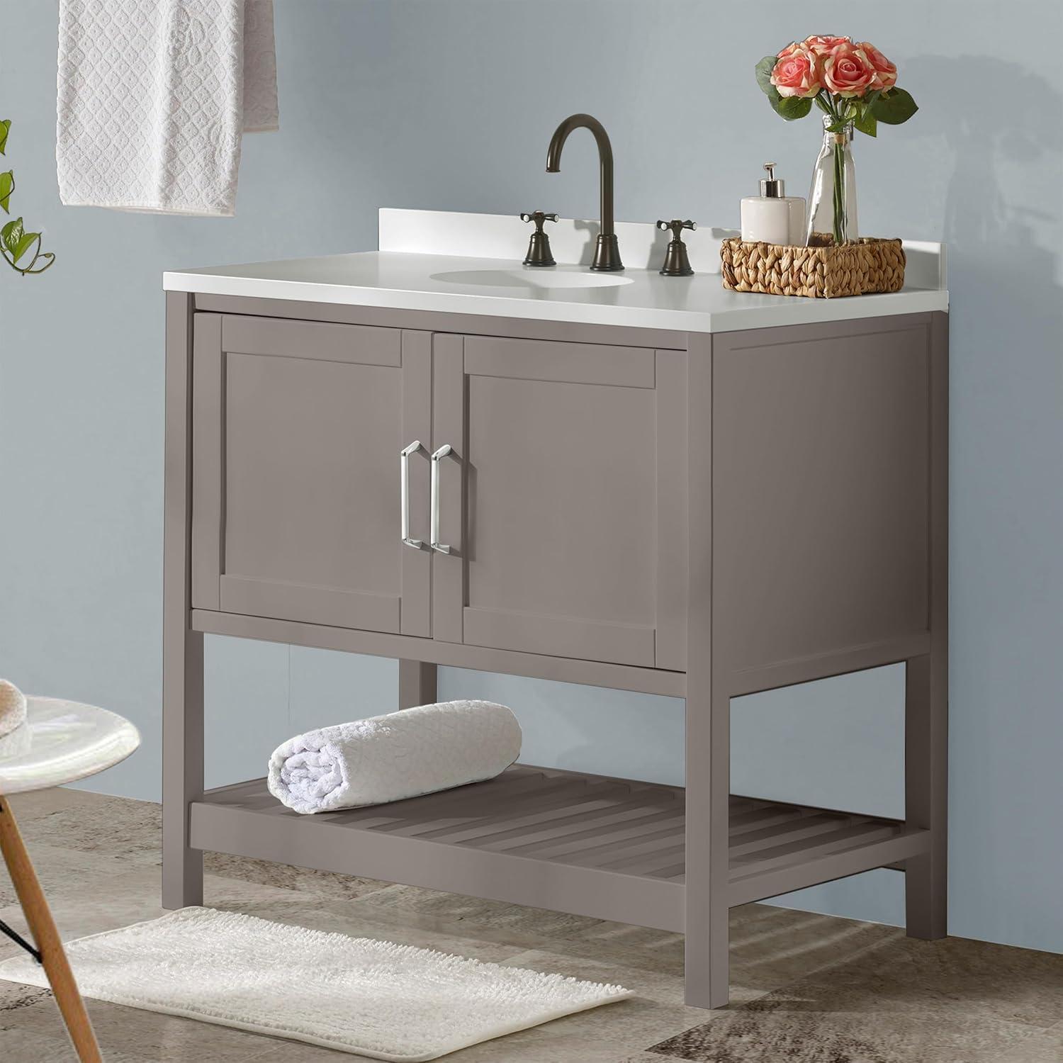 Bennet 36"W Modern Shaker Soft Close Doors Vanity Cabinet With Open Storage Shelf