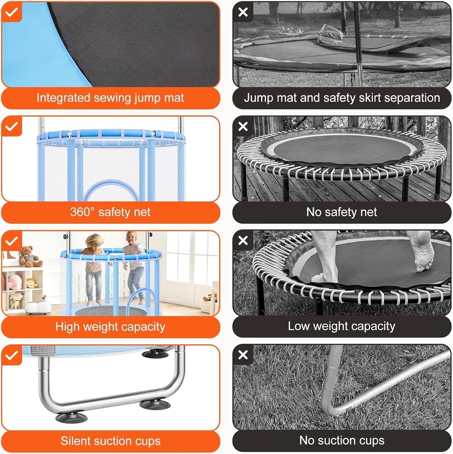 VEVOR 55" Trampoline for Kids Mini Toddler Trampoline with Net Indoor Outdoor