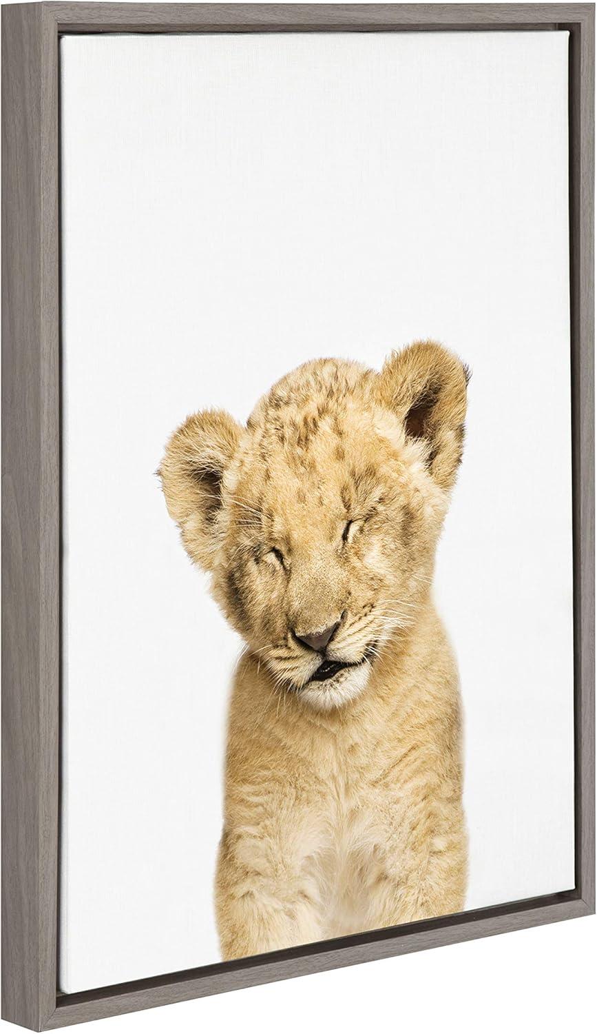 18" x 24" Sylvie Sleepy Lion Framed Canvas by Amy Peterson Gray - Kate and Laurel