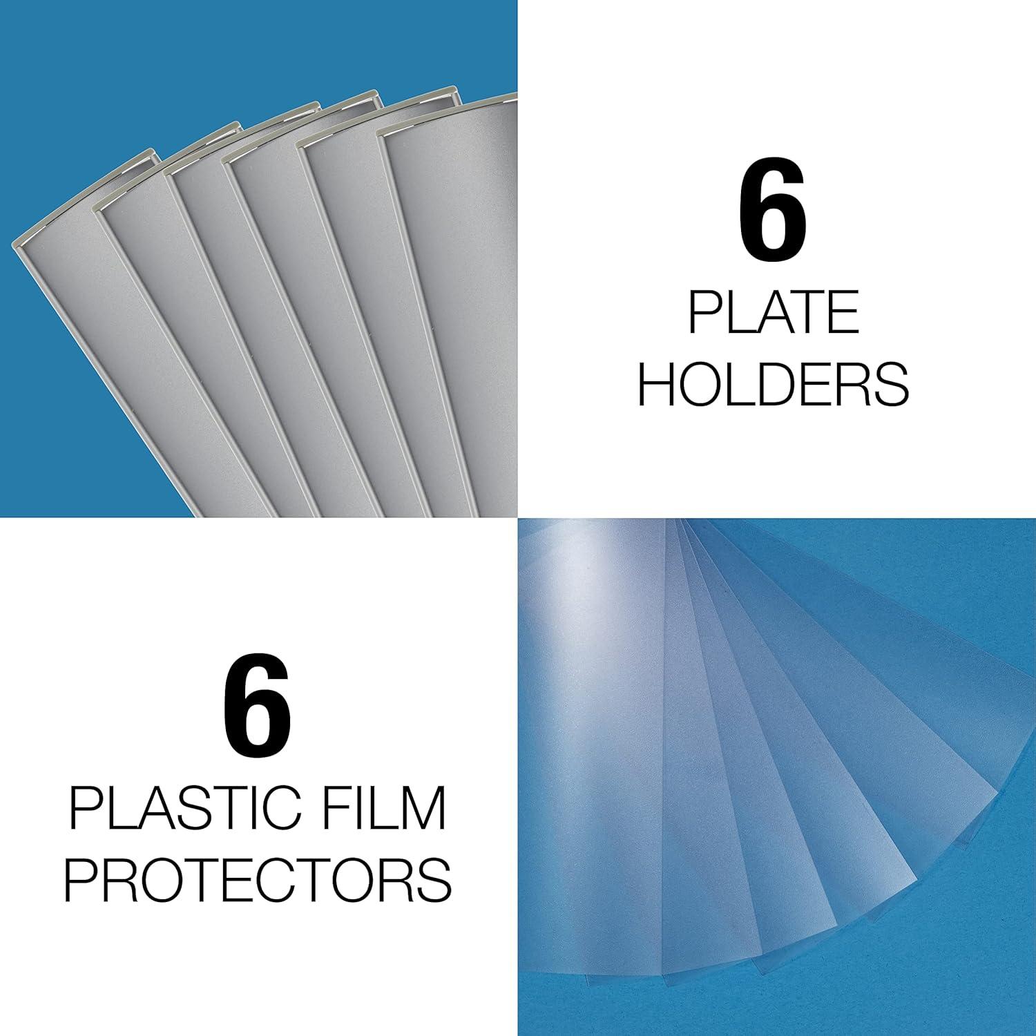 Set of 6 –Sturdy & Elegant Silver Aluminum Wall Mount Name Plate Holder, Office Business Door Curved Sign Holder with Adhesive Tape, 8” X 3” - Plastic Film Included, Paper Inserts NOT Included