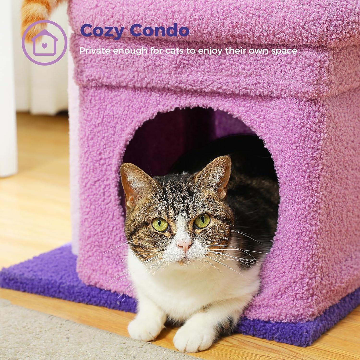 Ezelle Cat Tree Tower Cat Condo House with Sisal Scratching Posts, Flower Top Perch for Indoor Cats