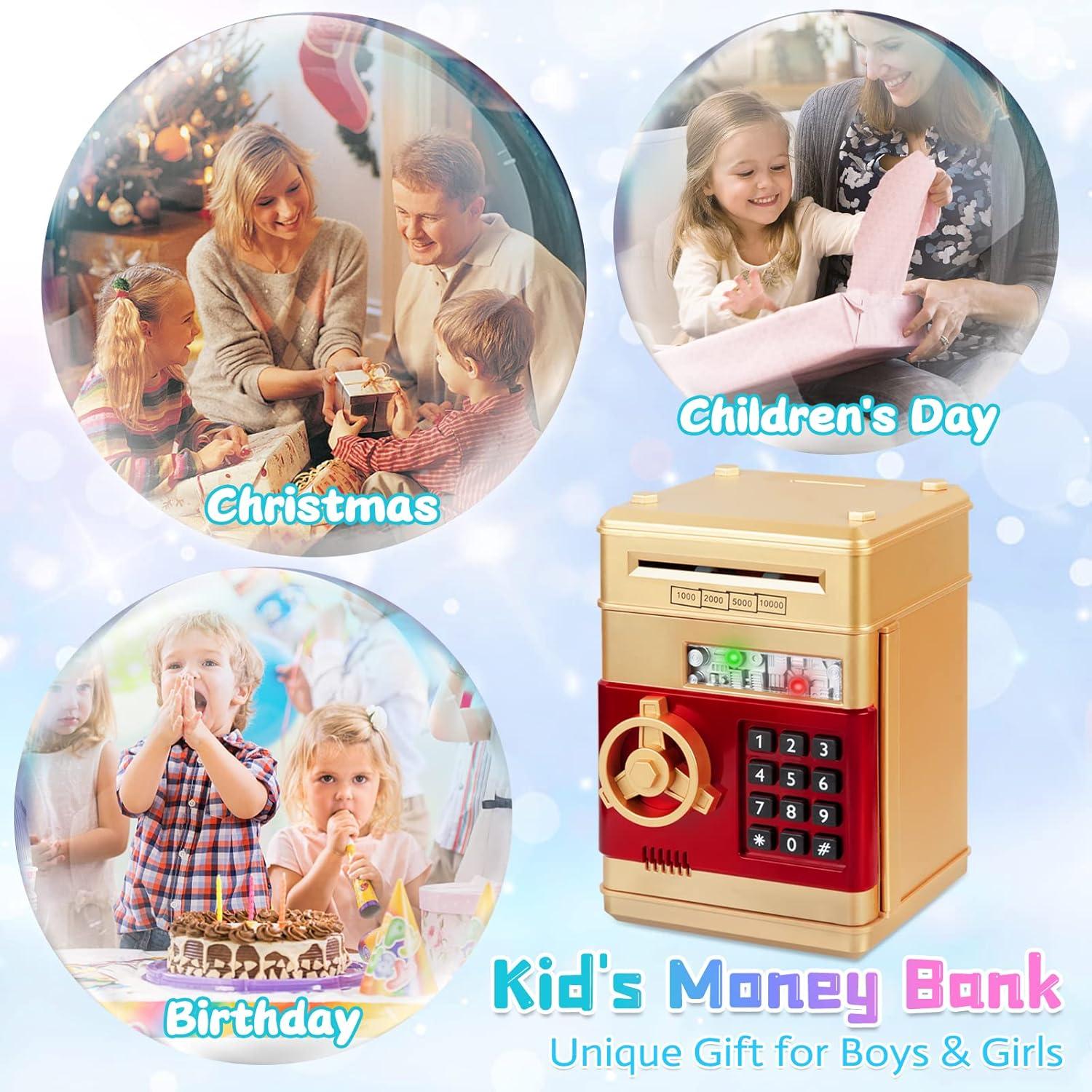 Gold and Red Electronic Mini ATM Piggy Bank with Password Lock