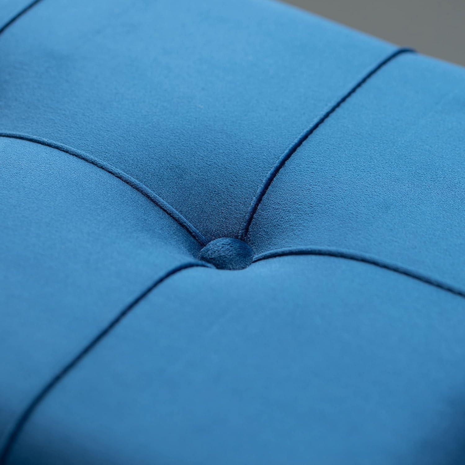 Fabulaxe Rectangle Velvet Storage Ottoman with Abstract Golden Legs | Sitting Bench for Living Room Home Decor with Unique Base Support (Blue Small)