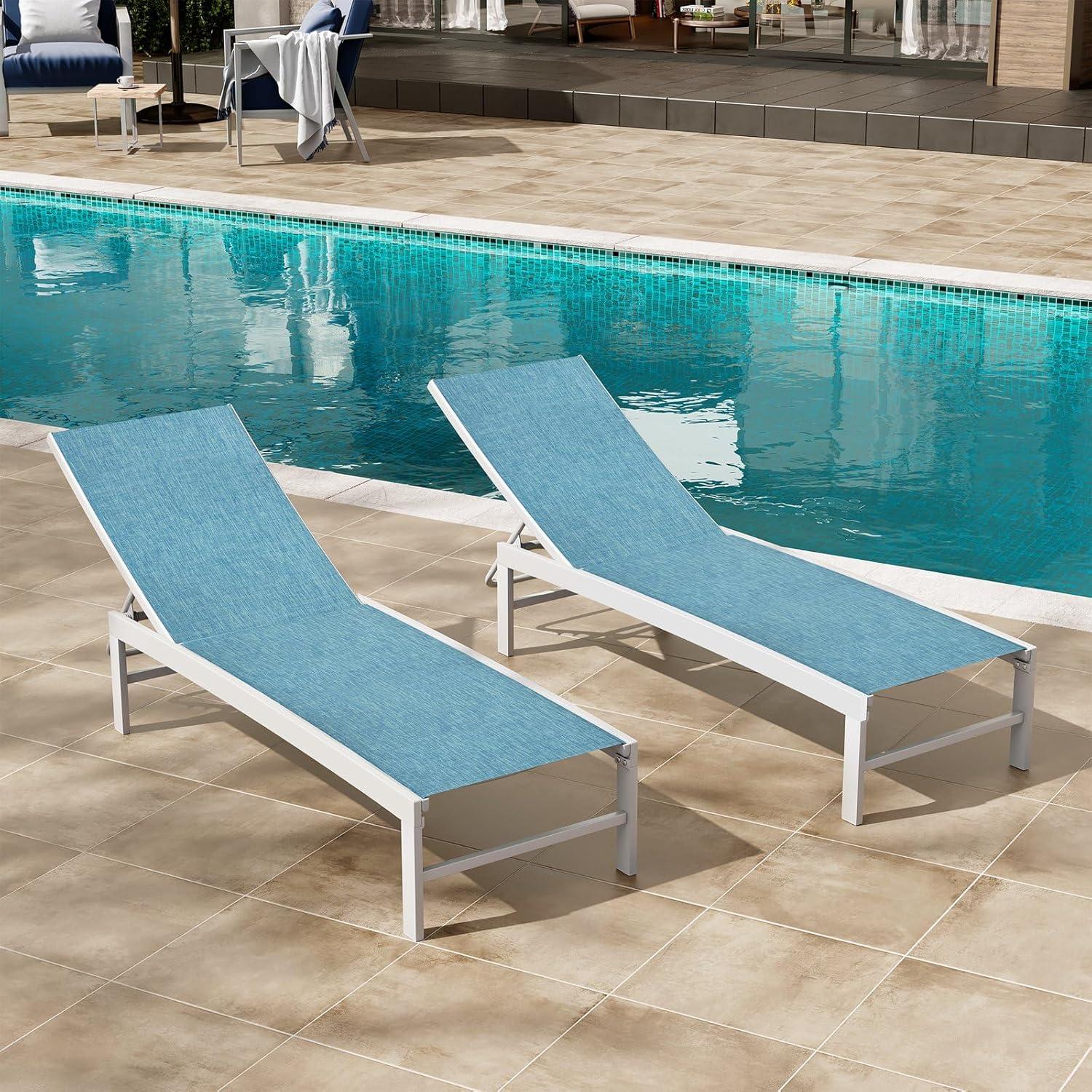 2pk Outdoor Five Position Adjustable Chaise Lounge Chairs Beige - Crestlive Products: Aluminum Frame, Water-Resistant