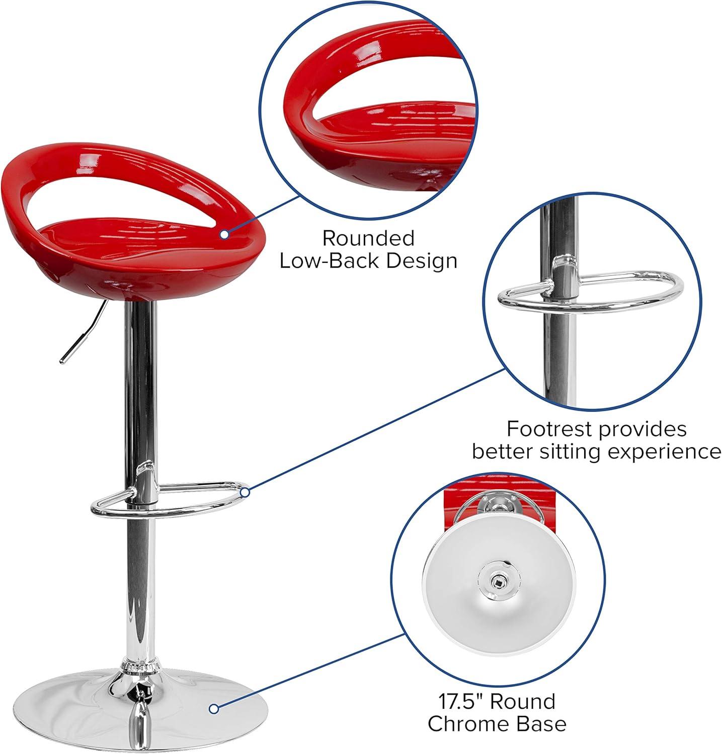 Flash Furniture Contemporary Plastic Adjustable Height Barstool with Rounded Cutout Back and Chrome Base