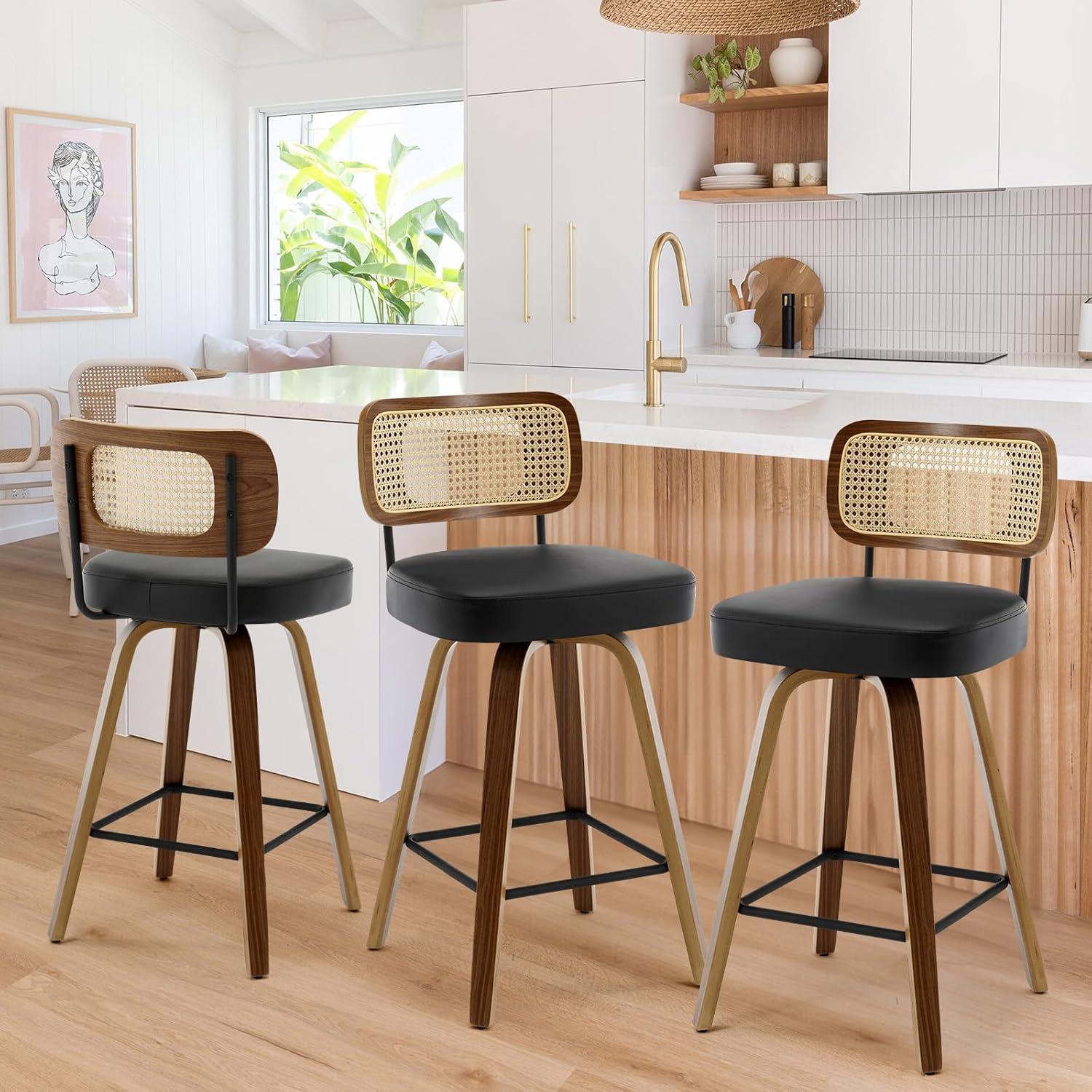 Adianey Swivel Upholstered Rattan Back Counter & Bar Stool (Set of 3)