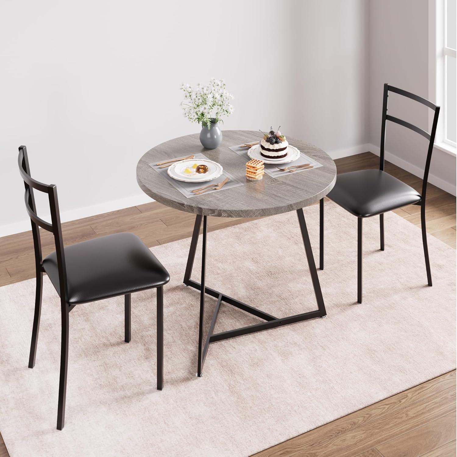 17 Stories Dining Table Set For 2, Round Kitchen Table And Upholstered Chairs For 2, 3 Piece Dining Room Table Set