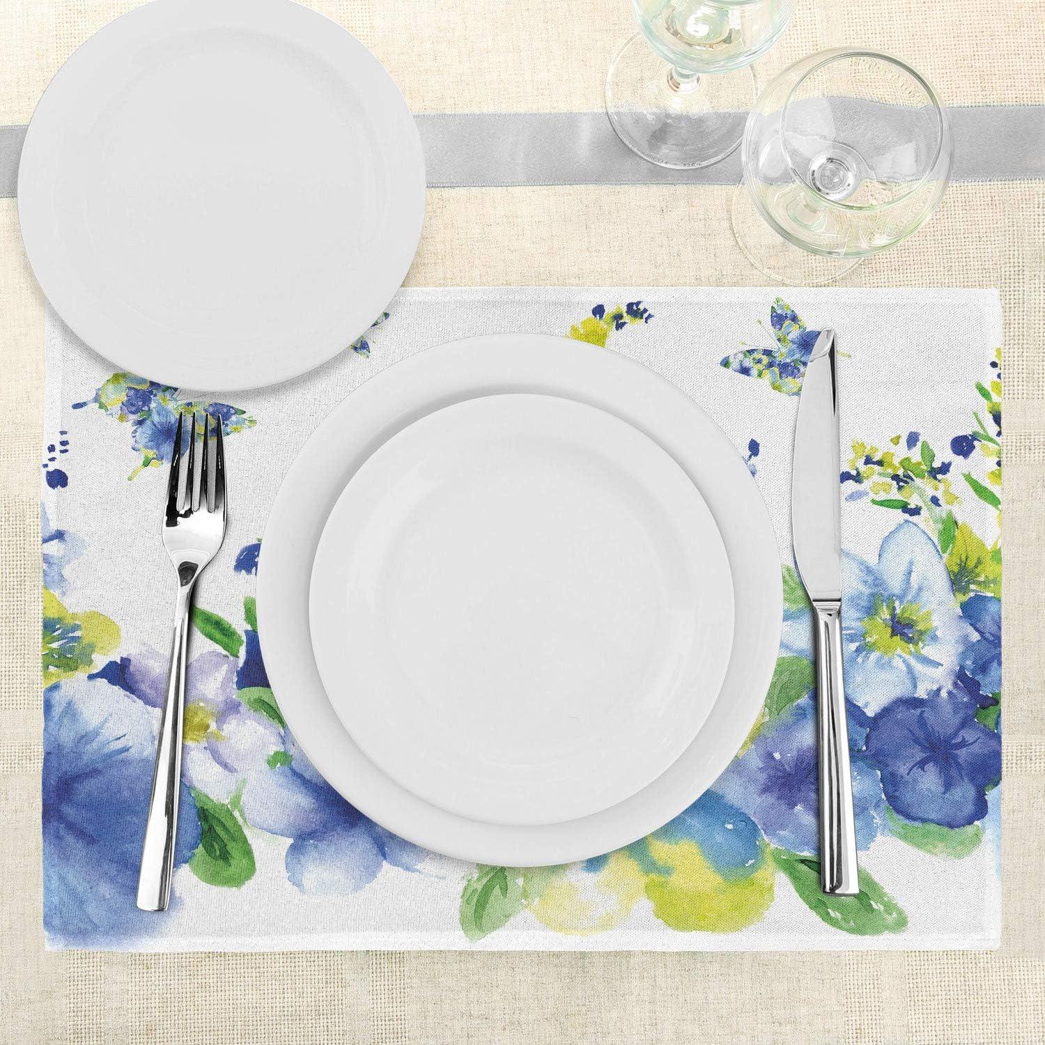 Spring Floral Watercolor Fabric Placemats Set of 4